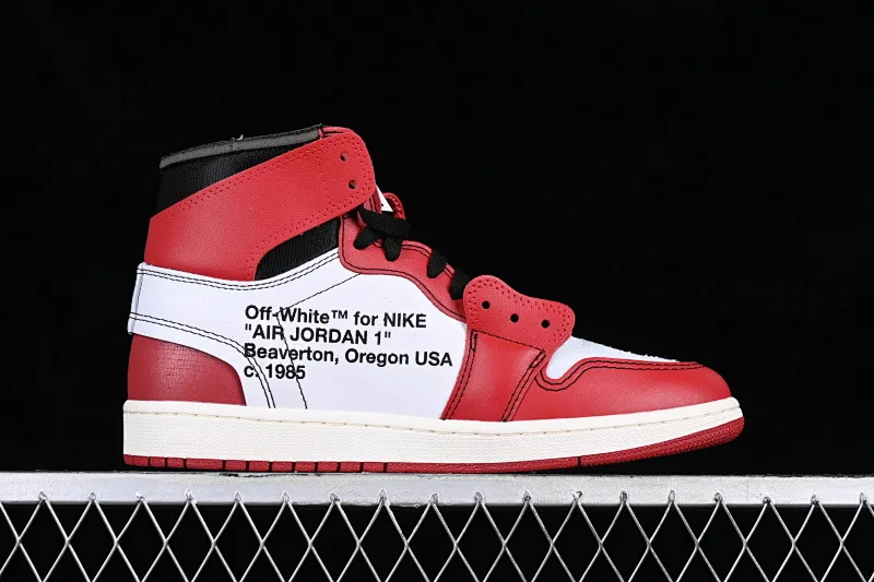 All categories Air Jordan Jordan series basketball shoes Air Jordan 1 High LJR version Off White x Air Jordan OW AJ1 Joe 1 joint white and red high-top basketball shoes AA3834-101